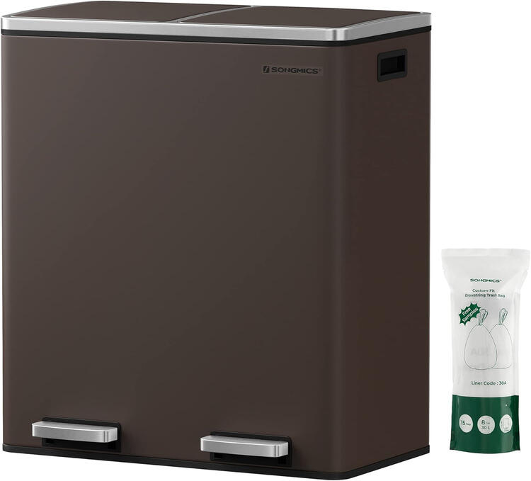 songmics 16 gallon dual compartment kitchen trash can